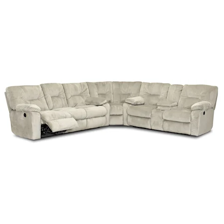 Casual Reclining Sectional with Pillow Top Arms and Storage Console